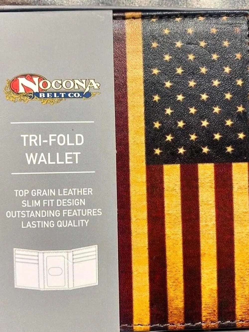 NEW Nocona Belt Co. Tri-Fold Wallet. Leather American Flag Wallet